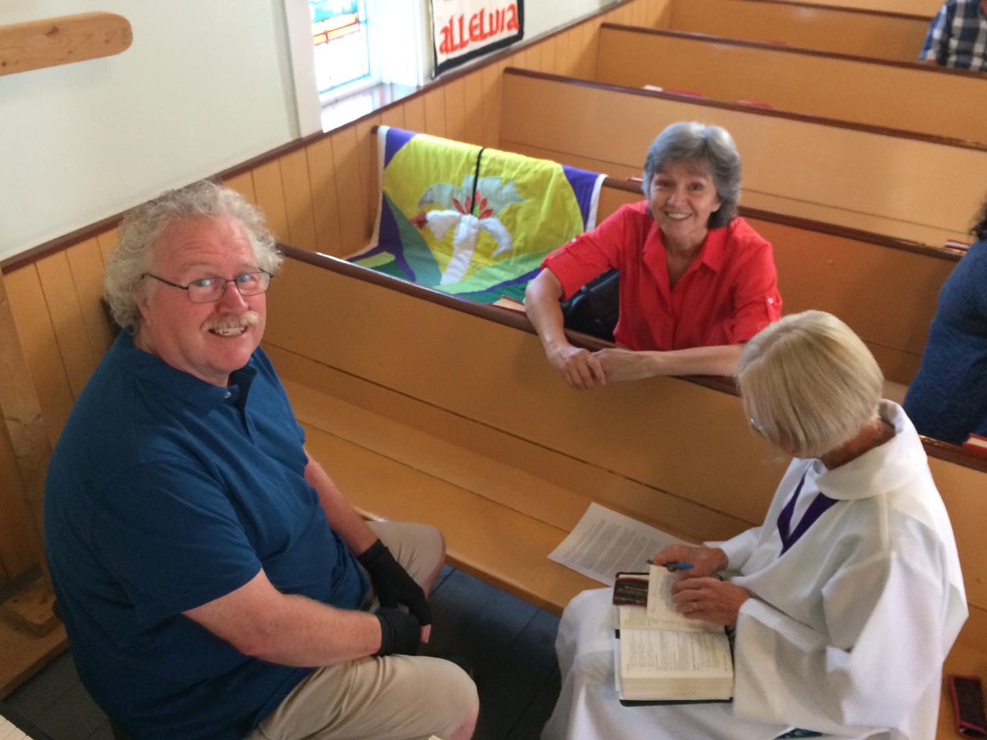 On July 21, 2024, a parish service was held at St. Mark's Church in Mill Cove. It was very nice to see such a great crowd! The altar flowers were mostly dark pink rambling roses with an Asiatic Lily and Shasta Daisy in each bouquet along with Lady's Mantle, Snowball Bush, white Hydrangea and Astilbe, pink Spirea, calla Lily and leaves.